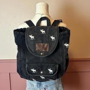 Abercrombie & Fitch Y2K Moose Logo Backpack Canvas Denim Dark Wash Navy Black